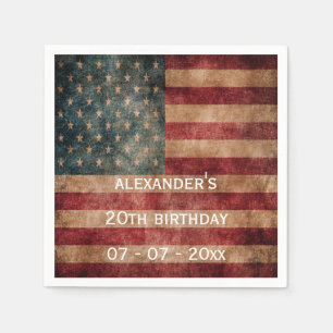 Serviettes Jetables Anniversaire 20 ans Vintage Grunge USA Stars & Str