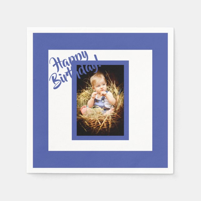 Serviettes Jetables Anniversaire bleu photo garçon (Devant)