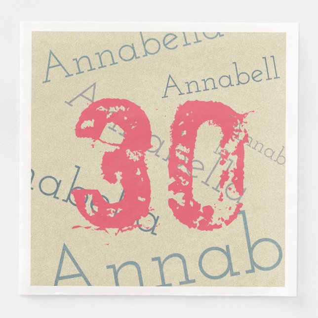 Serviettes Jetables Anniversaire Célébration rose 30 Personnalisé Nom  (Devant)