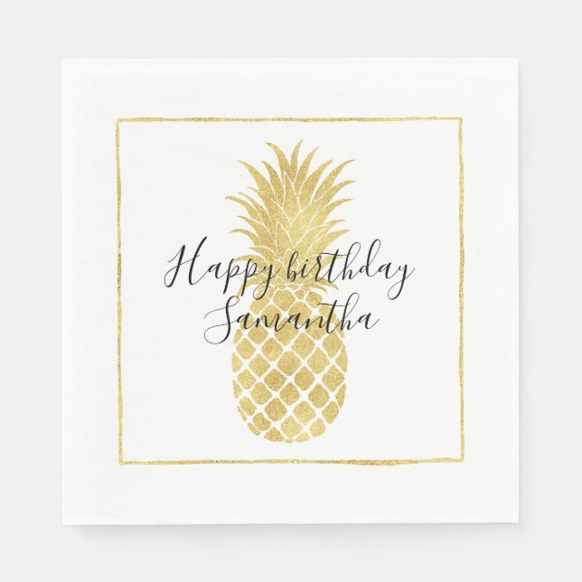 Serviettes Jetables Anniversaire d'ananas Glitzy Gold (Devant)
