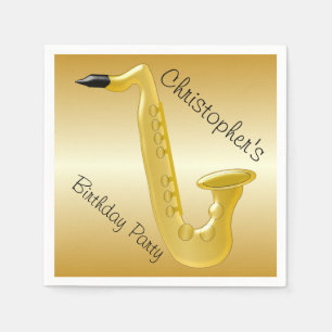 Serviettes Jetables Anniversaire de couleur or saxophone