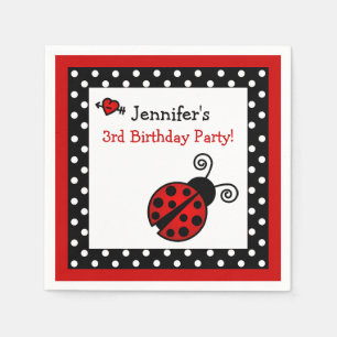 Serviettes Jetables Anniversaire de la coccinelle rouge - Pois noirs e