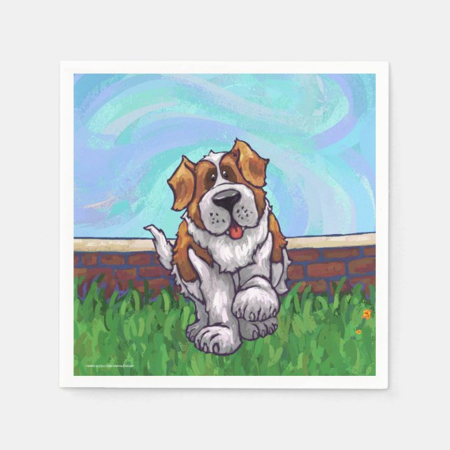 Serviettes Jetables Anniversaire de la Cute Saint Bernard (Devant)