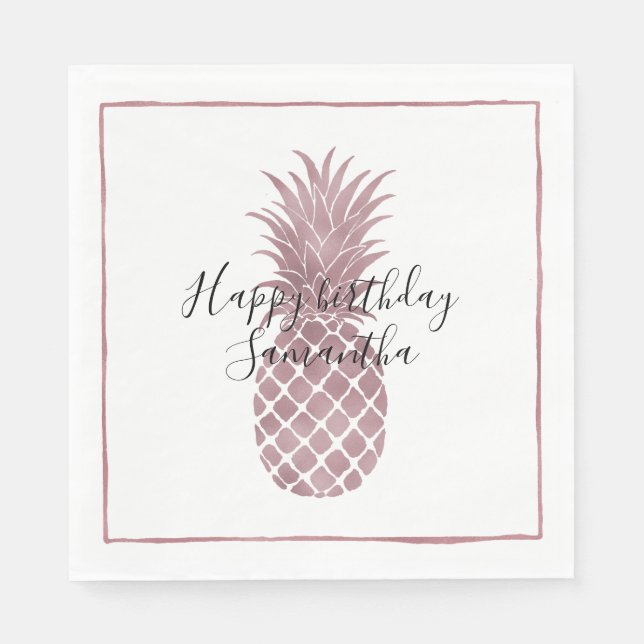 Serviettes Jetables Anniversaire de l'ananas rose (Devant)