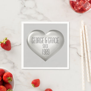 Serviettes Jetables Anniversaire du coeur d'argent