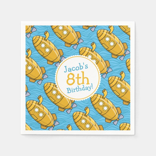 Serviettes Jetables Anniversaire du garçon sous-marin jaune (Devant)