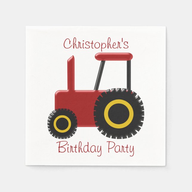 Serviettes Jetables Anniversaire du tracteur rouge (Devant)