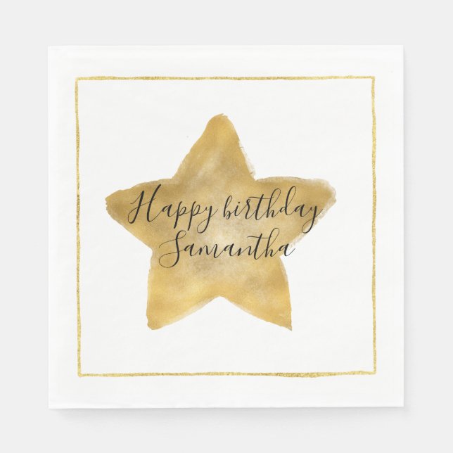 Serviettes Jetables Anniversaire Gold Star (Devant)