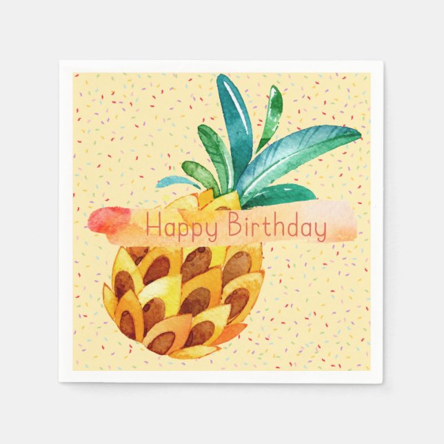 Serviettes Jetables Anniversaire heureux de l'ananas (Devant)