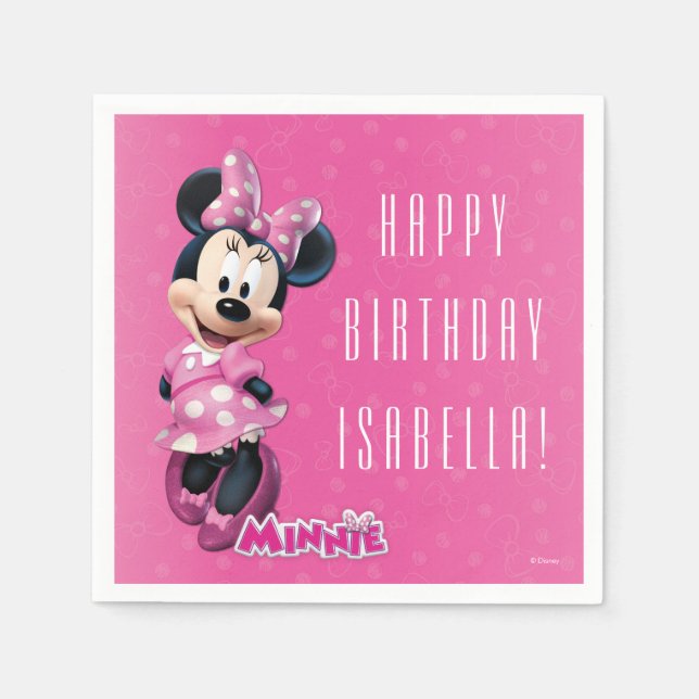 Serviettes Jetables Anniversaire rose et blanc Minnie (Devant)