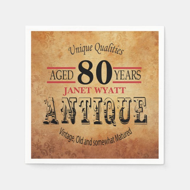Serviettes Jetables Antique 80e anniversaire Design (Devant)