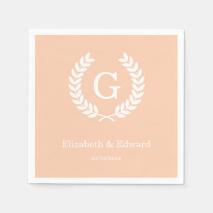 Serviettes Jetables Apricot What Blé Laurel Wreath Initial Monogramme