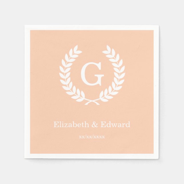 Serviettes Jetables Apricot What Blé Laurel Wreath Initial Monogramme (Devant)
