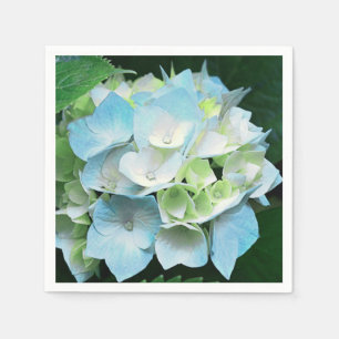 Serviettes Jetables Aqua Blue & Green Floral Hydrangea Papier Napkins
