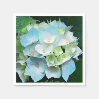 Serviettes Jetables Aqua Blue & Green Floral Hydrangea Papier Napkins