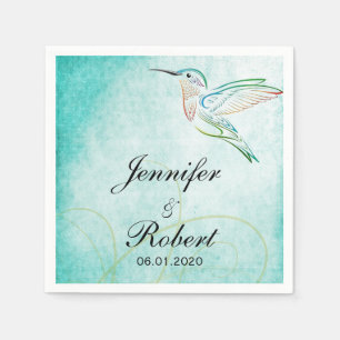 Serviettes Jetables Aqua Hummingbird Mariage d'aquarelle Napkin
