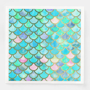 Serviettes Jetables Aqua Turquoise bleu aquarelle Mermaid Scales Motif