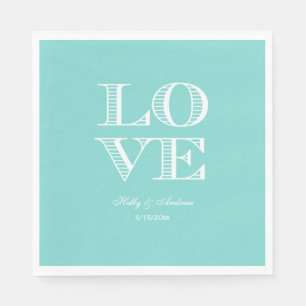 Serviettes Jetables Aqua Turquoise, serviettes AMOUR Blanches