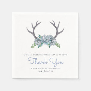 Serviettes Jetables Aquarelle Antlers et Mariage campagnard Echeveria