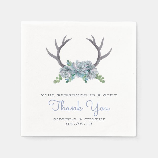 Serviettes Jetables Aquarelle Antlers et Mariage campagnard Echeveria (Devant)
