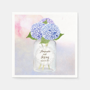 Serviettes Jetables Aquarelle Blue Hydrangeas Mason Jar Mariage