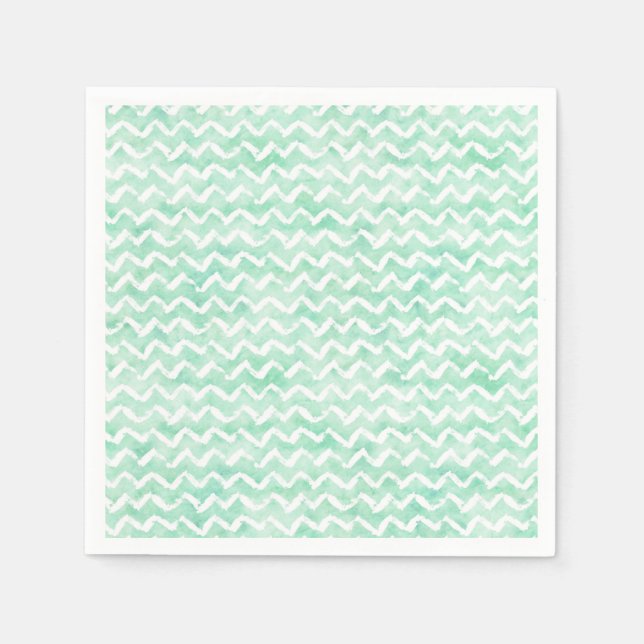 Serviettes Jetables Aquarelle Chic Mint Chevron Stripes (Devant)