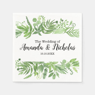 Serviettes Jetables Aquarelle classique vert pâle Mariage