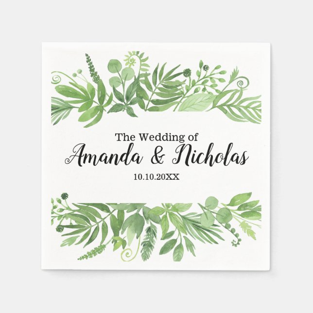 Serviettes Jetables Aquarelle classique vert pâle Mariage (Devant)