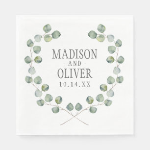 Serviettes Jetables Aquarelle Eucalyptus cadre feuille   MARIAGE