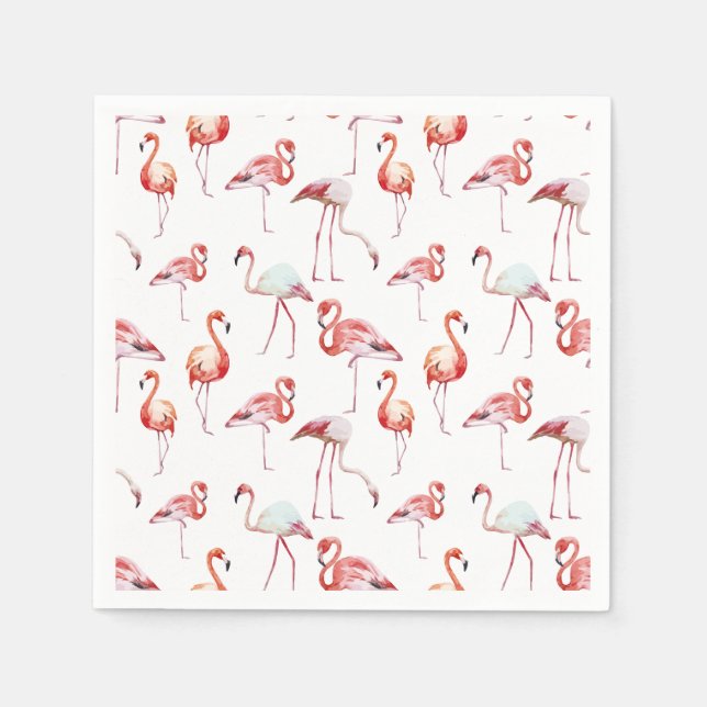Serviettes Jetables Aquarelle flamingo blanc motif tropical (Devant)