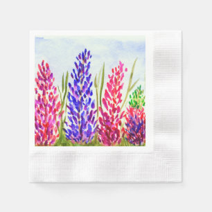 Serviettes Jetables Aquarelle Florale Art Lupine Fleur sauvage pourpre