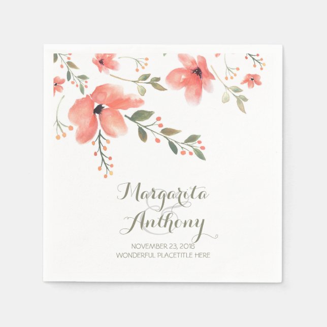 Serviettes Jetables Aquarelle florale Mariage élégant (Devant)