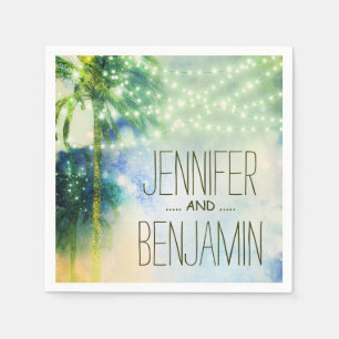 Serviettes Jetables aquarelle plage turquoise mariage lampadaire