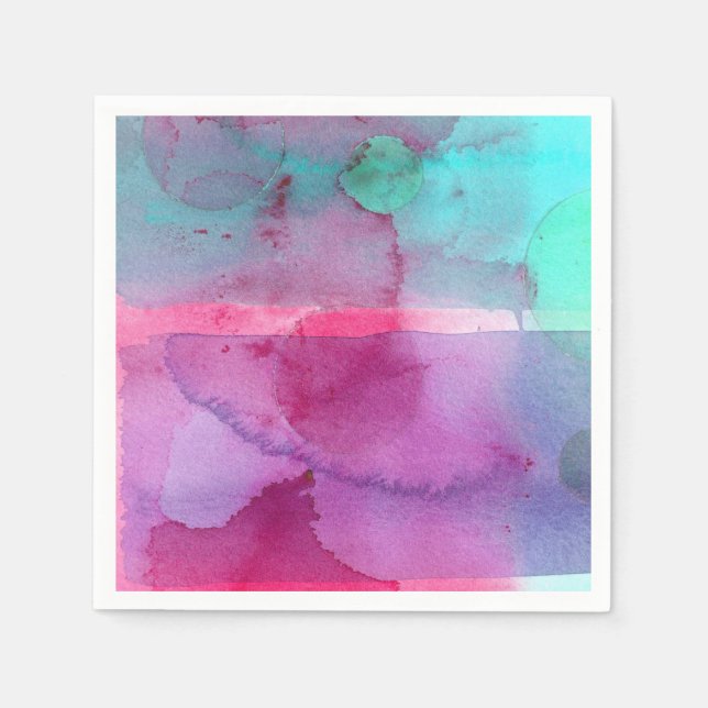 Serviettes Jetables Aquarelle rose Turquoise violet Ombre (Devant)