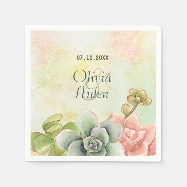 Serviettes Jetables Aquarelle Succulente Mariage floral (Devant)