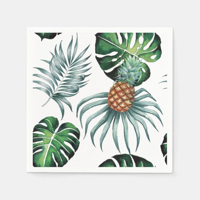 Serviettes Jetables Aquarelle tropicale peinte en blanc (Devant)