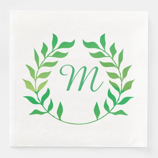 Serviettes Jetables Aquarelle vert Garland Monogramme (Devant)