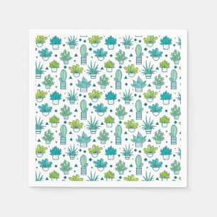 Serviettes Jetables Aquarelle verte et bleue Motif Succulent
