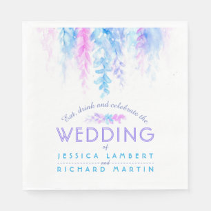 Serviettes Jetables Aquarelle vigne floral bleu violet mariage serviet