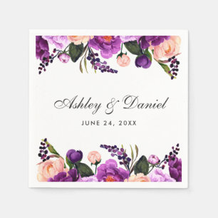 Serviettes Jetables Aquarelle violet ultra violet Mariage floral G