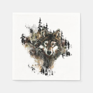 Serviettes Jetables Aquarelle Wolf Montagne Animal Nature art