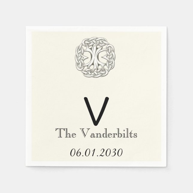 Serviettes Jetables Arbre celtique de la vie Monogramme Mariage (Devant)