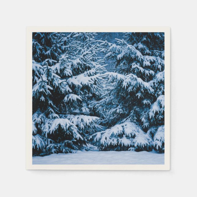 Serviettes Jetables Arbre de Noël de la forêt d'hiver (Devant)