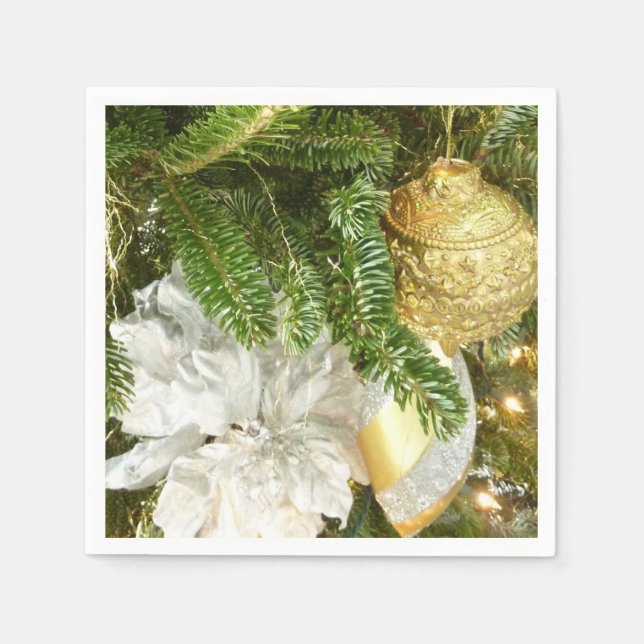 Serviettes Jetables Arbre de Noël I Argent et Or (Devant)
