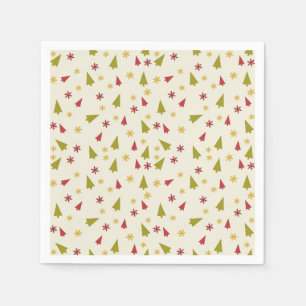 Serviettes Jetables Arbres de Noël en rouge et vert avec étoiles