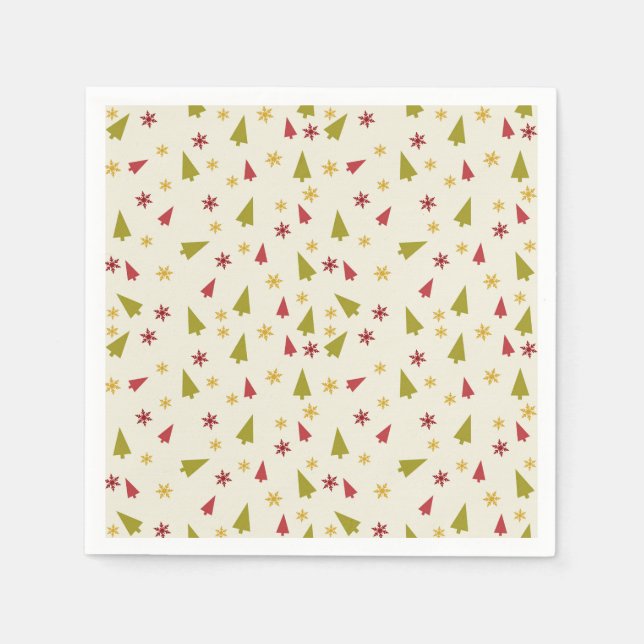 Serviettes Jetables Arbres de Noël en rouge et vert avec étoiles (Devant)