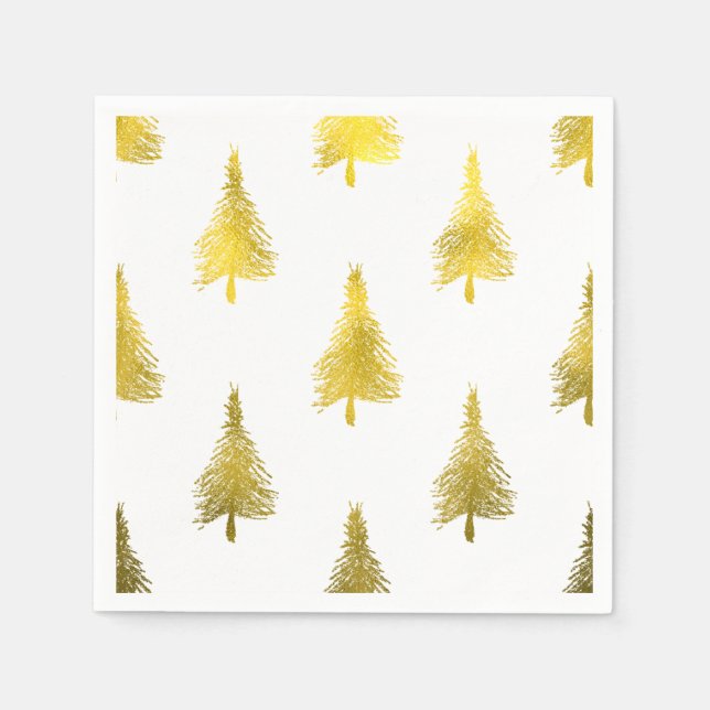 Serviettes Jetables Arbres de Noël Faux Gold Foil Motif de vacances (Devant)