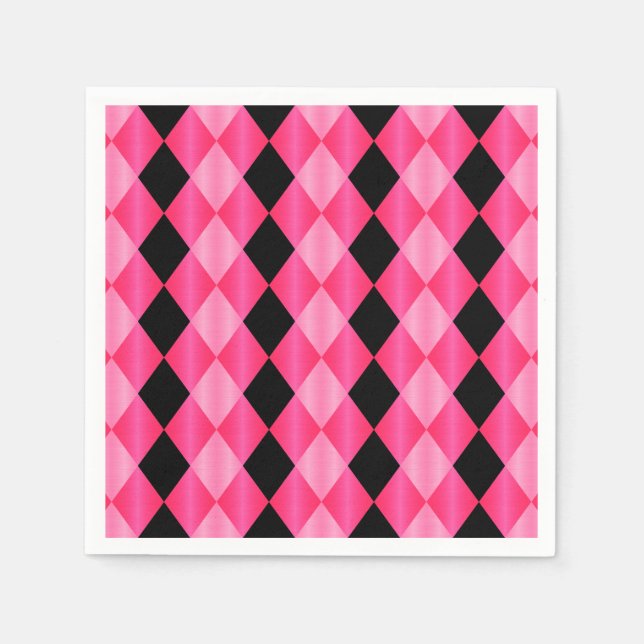 Serviettes Jetables Arlequin plié, NAPKINS DU PARTI Pink-Black-PAPER (Devant)