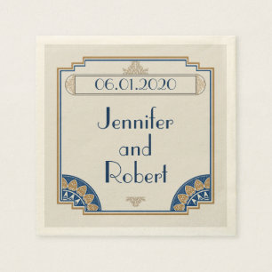 Serviettes Jetables Art Déco Gold Marine Posh Mariage Napkin