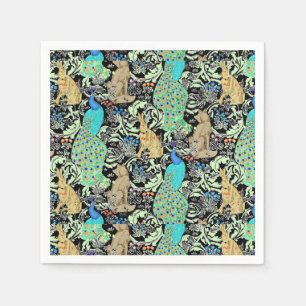 Serviettes Jetables Art Nouveau Peacock Imprimer, Turquoise et Neutre